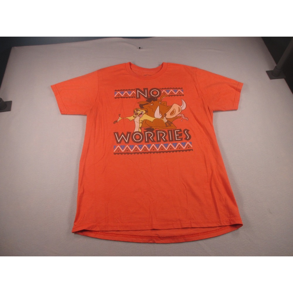 Disney Lion King Simba Timon Pumbaa Mens L Orange No Worries Graphic T Shirt Tee